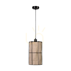 Závesné svietidlo Marinero, 1xE27, Max. 15 W LED, čierny kov / čierny opletený kábel / čierny kovový tienidlo s béžovým ľanom, Ø 20 cm small 0