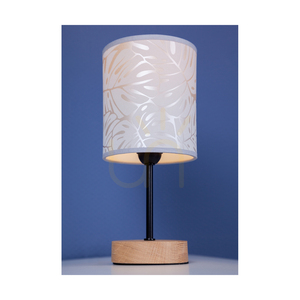 Stolná lampa Mateo, 1xE27, Max. 25 W, olejovaný dub / čierny kov / čierny PVC kábel / béžový tienidlo z tapety, Ø 13 cm small 2