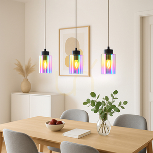 Závesné svietidlo Meno, 3xE27, Max. 60 W, čierny kov / priehľadný PVC kábel / viacfarebný sklenený tienidlo, 54 cm small 2