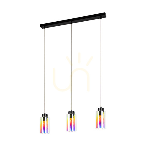 Skontrolujte Závesné svietidlo Meno, 3xE27, Max. 60 W, čierny kov / priehľadný PVC kábel / viacfarebný sklenený tienidlo, 54 cm