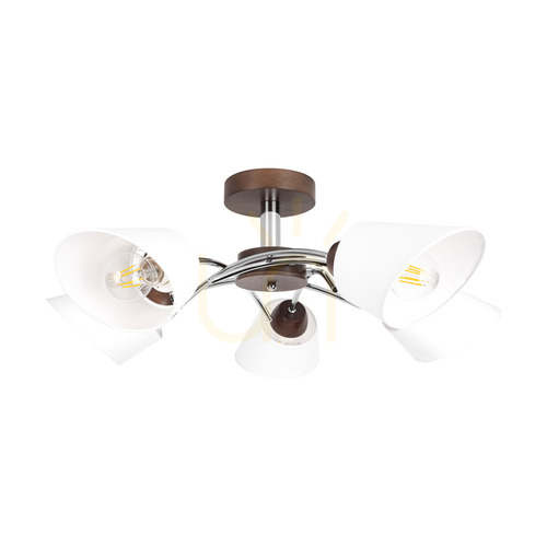 Skontrolujte Stropné svietidlo Mette Wood, 5xE27, Max. 40 W, bukové a orechové drevo / chrómovaný kov / biely tienidlo, Ø 70 cm