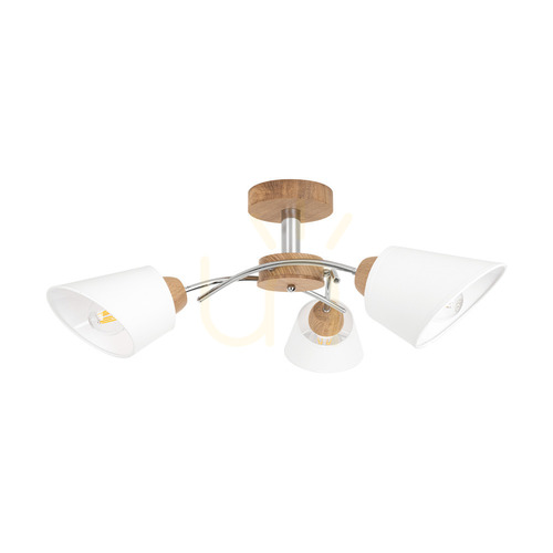 Skontrolujte Stropné svietidlo Mette Wood, 3xE27, Max. 40 W, olejovaný dub / chrómový kov / biely tienidlo, Ø 70 cm