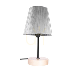 Stolná lampa Mila Wood, 1xE14, Max. 25 W, breza/čierny kov/čierny PVC kábel/strieborný tienidlo, Ø 14 cm small 0