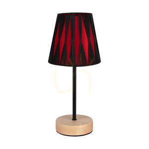 Stolná lampa Mila Wood, 1xE14, Max. 40 W, breza/čierny kov/čierny PVC kábel/čierno-červené tienidlo, Ø 14 cm small 0