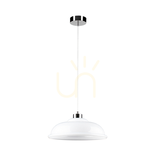 Skontrolujte Závesné svietidlo Molde, 1xE27, Max. 60 W, chrómovaný kov / priehľadný PVC kábel / biele sklenené tienidlo, Ø 34 cm