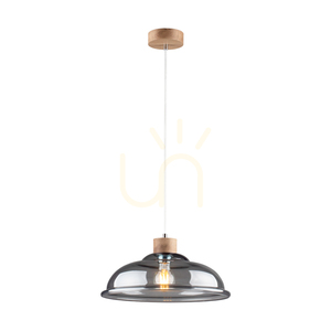 Závesné svietidlo Molde, 1xE27, Max. 60 W, olejovaný dub / priehľadný PVC kábel / tienidlo z dymového skla, Ø 34 cm small 1