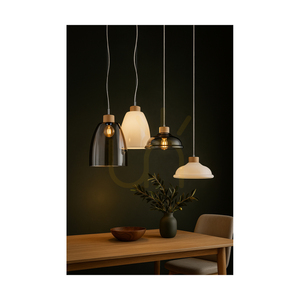Závesné svietidlo Molde, 1xE27, Max. 60 W, olejovaný dub / priehľadný PVC kábel / tienidlo z dymového skla, Ø 34 cm small 2