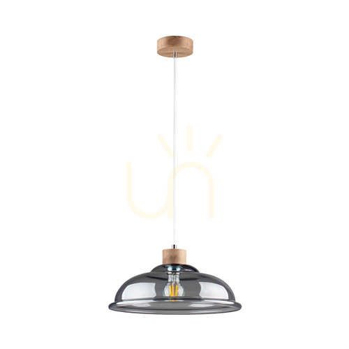 Skontrolujte Závesné svietidlo Molde, 1xE27, Max. 60 W, olejovaný dub / priehľadný PVC kábel / tienidlo z dymového skla, Ø 34 cm