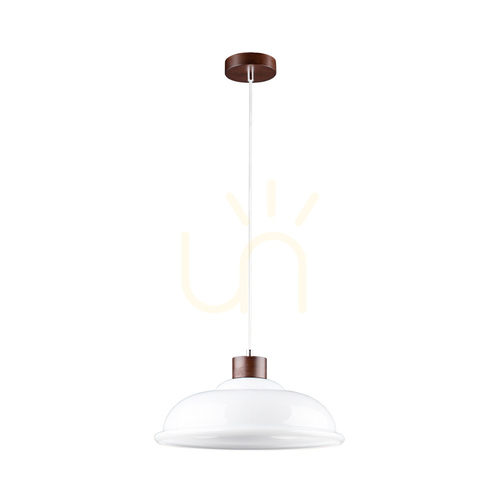Skontrolujte Závesné svietidlo Molde, 1xE27, Max. 60 W, bukové a orechové drevo / priehľadný PVC kábel / biele sklenené tienidlo, Ø 34 cm