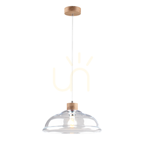 Závesné svietidlo Molde, 1xE27, Max. 60 W, olejovaný dub / priehľadný PVC kábel / priehľadný sklenený tienidlo, Ø 34 cm small 1