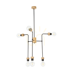 Stropné svietidlo Montix, 6xE27, Max. 40 W, olejovaný dub/čierny kov, Ø 73 cm small 0