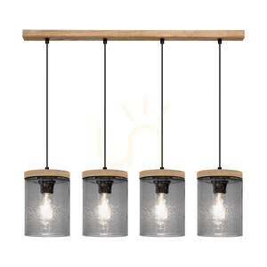Závesné svietidlo Monsun 4xE27 Max. 60 W, borovica v hnedom odtieni / čierny PVC kábel / tienidlo z dymového skla, 100 cm small 1