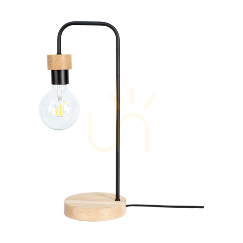 Skontrolujte Stolná lampa Muriel, 1xE27, Max. 25 W, olejovaný dub/čierny kov/čierny opletený kábel, 20 cm