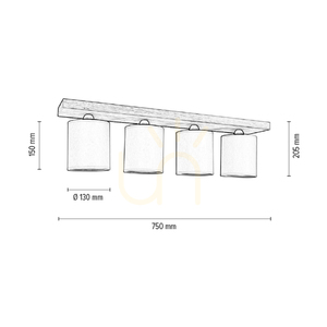 Stropné svietidlo Morris 4xE27 Max. 25 W, olejovaný dub/sivý tienidlo, 75 cm small 2