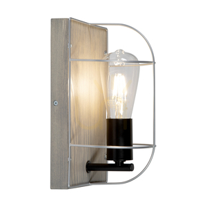 Nástenná svietidlo Netuno 1xE27 Max. 15 W LED, borovica morená na šedo / čierny kov / strieborný kov, tienidlo 15 cm small 1