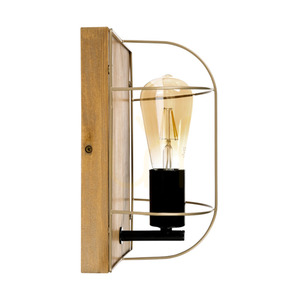Nástenná svietidlo Netuno, 1xE27, Max. 15 W LED, borovica morená na hnedo / čierny kov / zlatý kovový tienidlo, 15 cm small 2