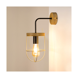 Nástenná svietidlo Netuno, 1xE27, Max. 25 W LED, borovica s hnedým náterom / čierny kov / zlatý kovový tienidlo, 25 cm small 2