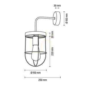 Nástenná svietidlo Netuno, 1xE27, Max. 25 W LED, borovica s hnedým náterom / čierny kov / zlatý kovový tienidlo, 25 cm small 3
