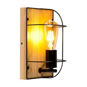 Nástenné svietidlo Britop Netuno 92041174 1xE27, max. 15 W LED, olejovaný dub/čierny kov, 15 cm small 1