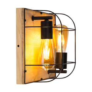 Nástenné svietidlo / stropné svietidlo Netuno, 2xE27, max.. 15 W LED, olejovaný dub / čierny kov, 30 cm small 1