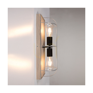 Nástenné svietidlo / stropné svietidlo Netuno, 2xE27, max.. 15 W LED, borovica s šedým náterom / čierny kov / strieborný kovový tienidlo 46 cm small 3