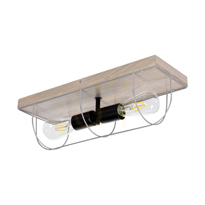 Nástenné svietidlo / stropné svietidlo Netuno, 2xE27, max.. 15 W LED, borovica s šedým náterom / čierny kov / strieborný kovový tienidlo 46 cm small 0
