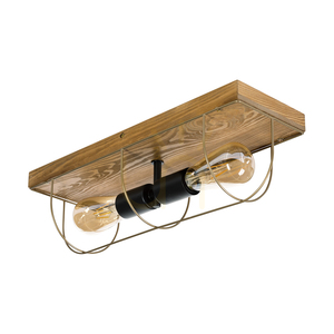 Nástenné svietidlo / stropné svietidlo Netuno, 2xE27, max.. 15 W LED, borovica morená na hnedo / čierny kov / zlatý kovový tienidlo, 46 cm small 0