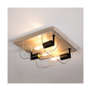 Stropné svietidlo Netuno, 3xE27, Max. 15 W LED, morená borovica, sivý/čierny kov, strieborný kovový tienidlo, 34 cm small 2