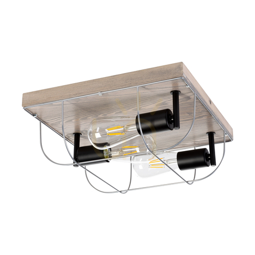 Skontrolujte Stropné svietidlo Netuno, 3xE27, Max. 15 W LED, morená borovica, sivý/čierny kov, strieborný kovový tienidlo, 34 cm