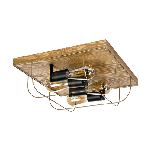 Skontrolujte Stropné svietidlo Netuno, 4xE27, Max. 15 W LED, borovica morená na hnedo / čierny kov / zlatý kov, tienidlo 40 cm