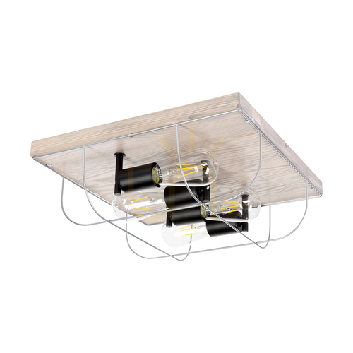 Skontrolujte Stropné svietidlo Netuno, 4xE27, Max. 15 W LED, morená borovica, sivý/čierny kov, strieborný kovový tienidlo, 40 cm