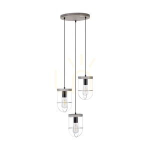 Závesné svietidlo Netuno 3xE27 Max. 60 W, morená borovica, šedá/čierny kov, čierny PVC kábel, strieborný kovový tienidlo, Ø 50 cm small 0