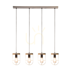 Závesné svietidlo Netuno 4xE27 Max. 60 W, borovica morená na šedo / čierny kov / čierny PVC kábel / strieborný kovový tienidlo, 100 cm small 1