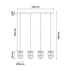 Závesné svietidlo Netuno 4xE27 Max. 60 W, borovica v hnedom odtieni / čierny kov / čierny PVC kábel / zlatý kovový tienidlo, 100 cm small 3