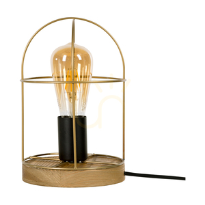 Stolná lampa Netuno, 1xE27, Max. 25 W, borovica s hnedým náterom / čierny kov / čierny PVC kábel / zlatý kovový tienidlo, Ø 15 cm small 0