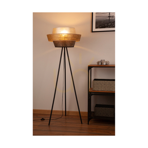 Stojaca lampa Nevoa 1xE27 Max. 40 W, čierny kov / čierny PVC kábel / čierno-zlatý-strieborný tienidlo, Ø 55 cm small 1