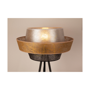 Stojaca lampa Nevoa 1xE27 Max. 40 W, čierny kov / čierny PVC kábel / čierno-zlatý-strieborný tienidlo, Ø 55 cm small 2