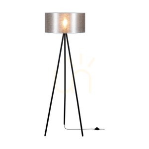 Stojaca lampa Nevoa 1xE27 Max. 40 W, čierny kov / čierny PVC kábel / strieborné tienidlo, Ø 50 cm small 1