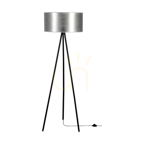 Skontrolujte Stojaca lampa Nevoa 1xE27 Max. 40 W, čierny kov / čierny PVC kábel / strieborné tienidlo, Ø 50 cm