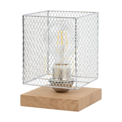 Skontrolujte Stolná lampa Norman Wood, 1xE27, Max. 25 W, olejovaný dub / čierny PVC kábel / pochrómovaný kovový tienidlo, 13,5 cm