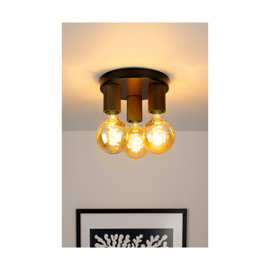 Stropné svietidlo Notri, 3xE27, Max. 15 W LED, morená borovica (orech)/čierny kov, Ø 20 cm small 2