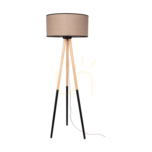 Skontrolujte Stojaca lampa Panda, 1xE27, Max. 60 W, breza – čierna/čierna, PVC kábel, béžové ľanové tienidlo s čiernym lemovaním, Ø 50 cm