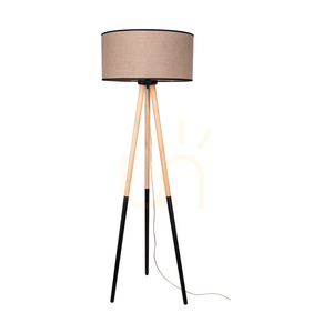 Stojaca lampa Panda, 1xE27, Max. 60 W, breza – čierna/čierna, PVC kábel, béžové ľanové tienidlo s čiernym lemovaním, Ø 50 cm small 0