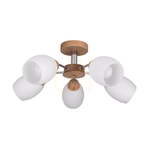 Skontrolujte Stropné svietidlo Parma Wood, 5xE27, Max. 60 W, olejovaný dub / chrómový kov / biely sklenený tienidlo, Ø 62 cm