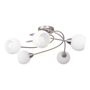 Stropné svietidlo Pavia, 5xE27, Max. 60 W, saténový kov / biely sklenený tienidlo, Ø 65 cm small 0