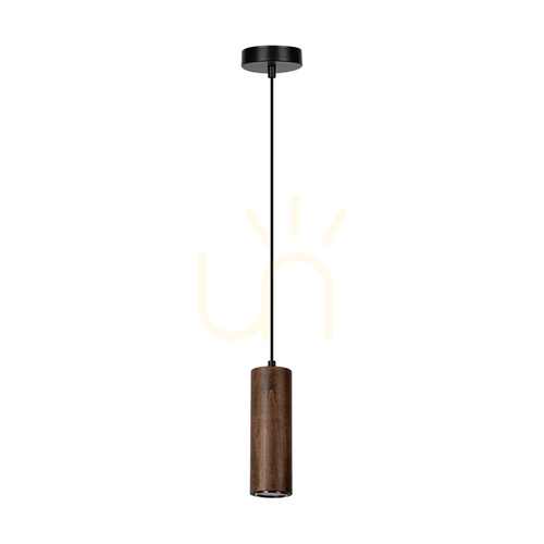 Skontrolujte Závesné svietidlo v tvare rúrky, obsahuje 1x LED žiarovku GU10 (max.. 5 W), bukové a orechové drevo / čierny kov / čierny PVC kábel, Ø 10 cm