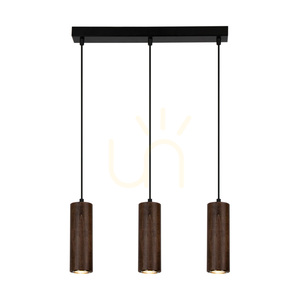 Závesné svietidlo v tvare rúrky, obsahuje 3 LED žiarovky typu GU10 (max.. 5 W), bukové a orechové drevo / čierny kov / čierny PVC kábel (46 cm) small 1