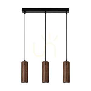 Závesné svietidlo v tvare rúrky, obsahuje 3 LED žiarovky typu GU10 (max.. 5 W), bukové a orechové drevo / čierny kov / čierny PVC kábel (46 cm) small 0