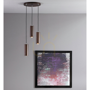 Závesné svietidlo v tvare rúrky, obsahuje 3 LED žiarovky typu GU10 (max.. 5 W), bukové a orechové drevo / čierny kov / čierny PVC kábel, Ø 30 cm small 1