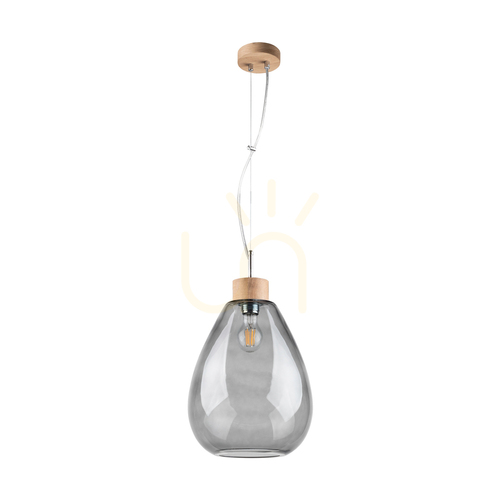 Skontrolujte Závesné svietidlo Piro, 1xE27, Max. 60 W, olejovaný dub / priehľadný PVC kábel / tienidlo z dymového skla, Ø 25 cm